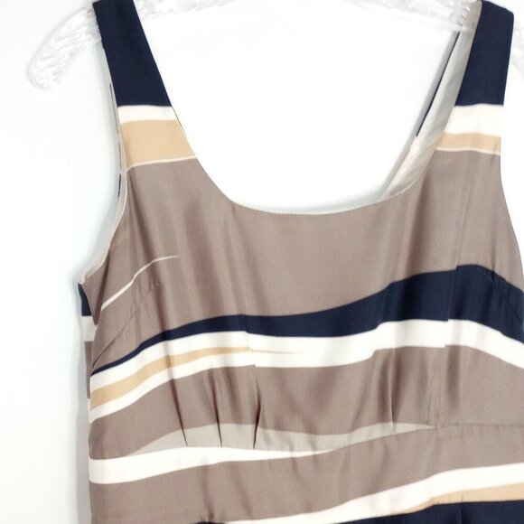 Banana Republic Silk Navy, Gold & Taupe Striped Sheath Dress - Picture 3 of 13